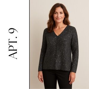 APT. 9 Metallic Sparkle Knit V-Neck Sweater for Holidays & Evening Events